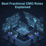 A fractional CMO represented as a multi-function console integrating into a marketing team's workspace, providing strategy, mentorship, and execution oversight