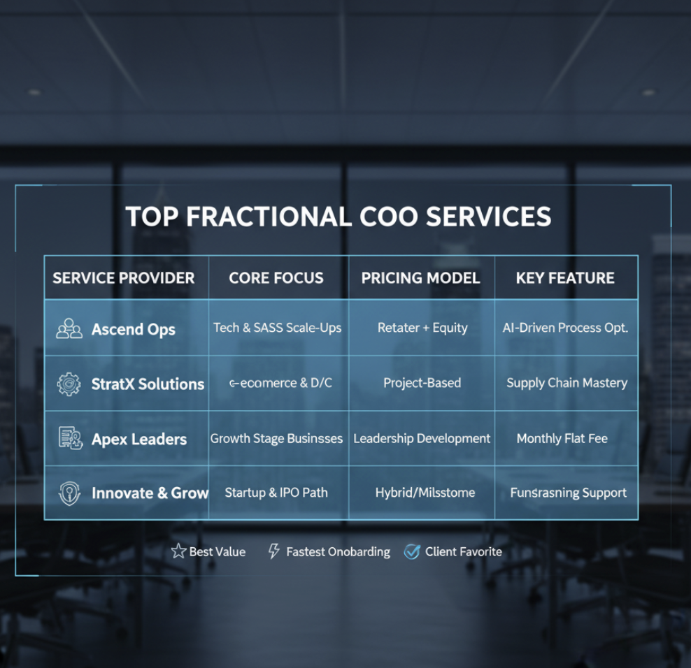 Best fractional COO services comparison table