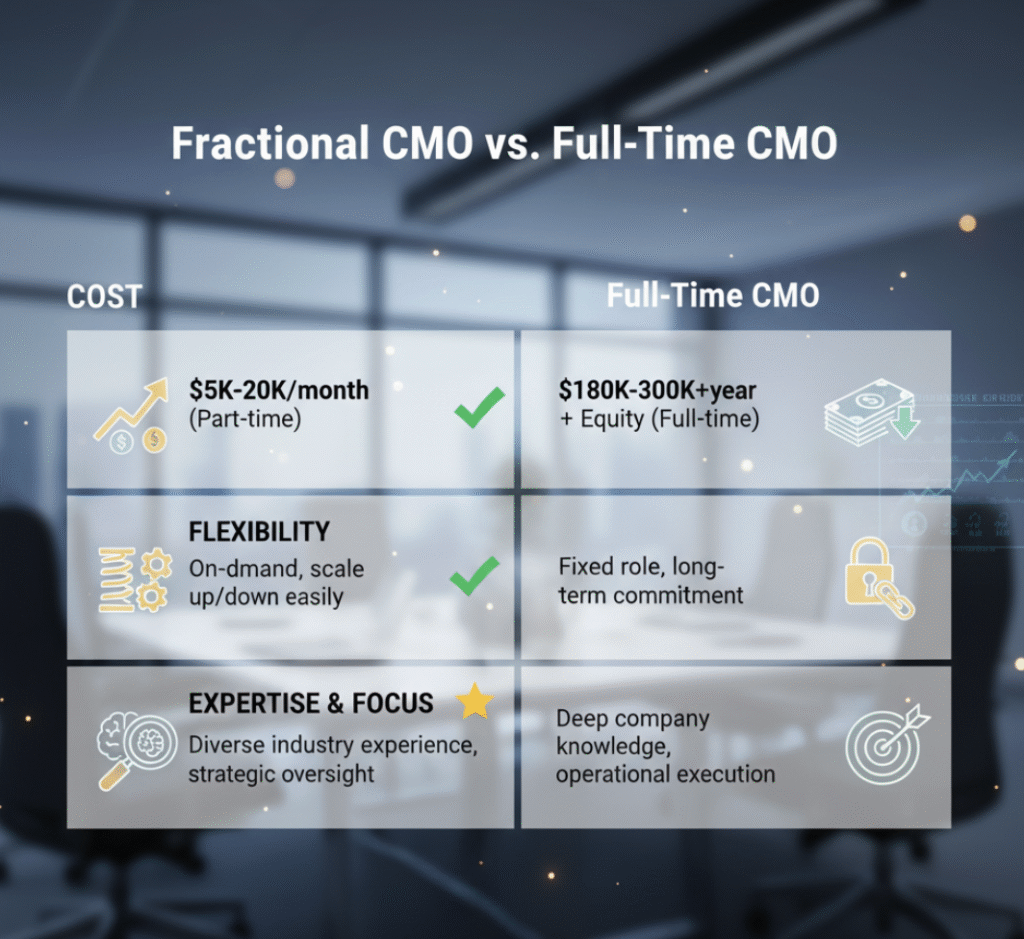 fractional CMO vs full-time CMO comparison chart
