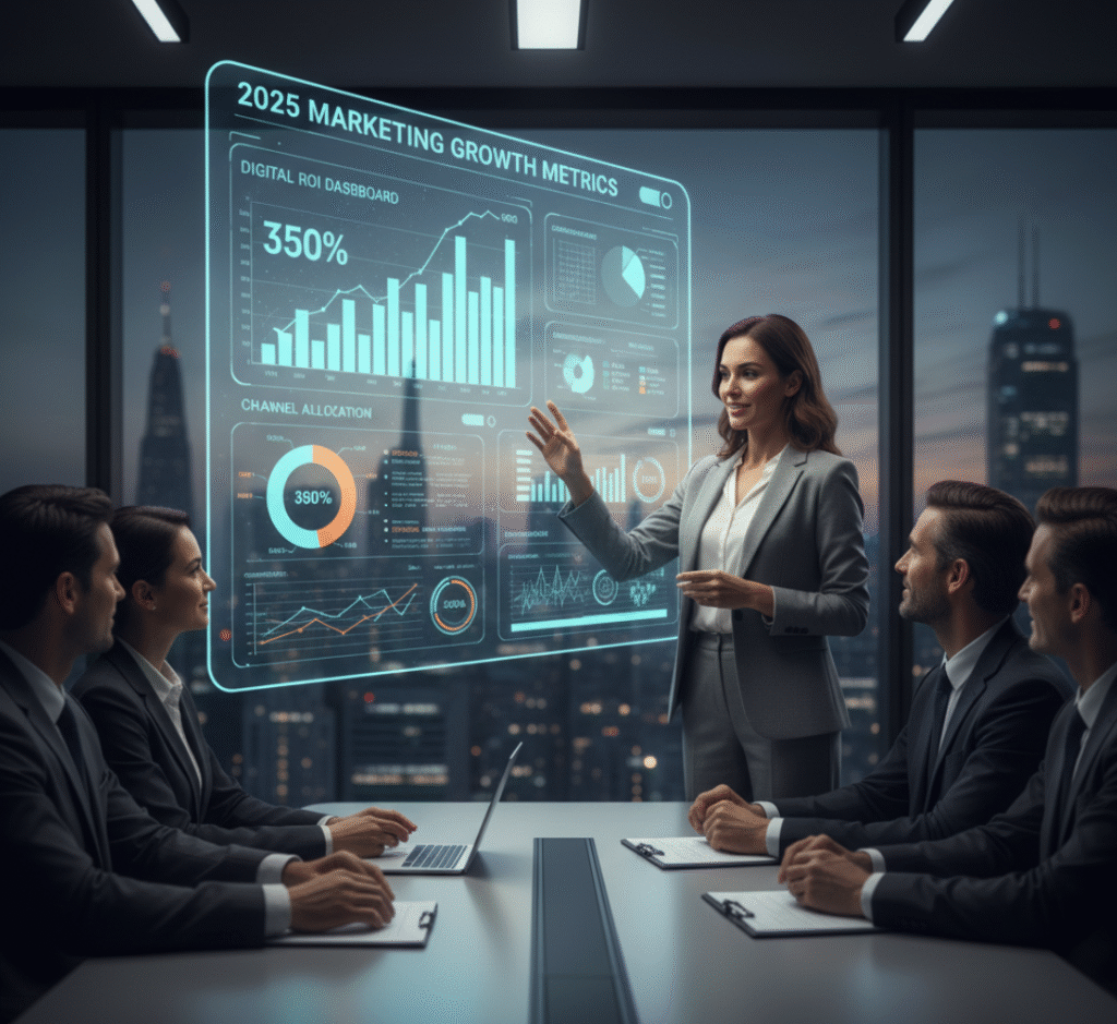 Fractional CMO role in 2025 presenting marketing growth metrics
