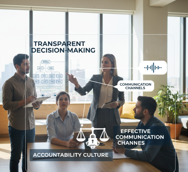 Fractional leadership impact on company culture illustration showing leadership modeling and team alignment